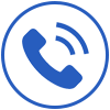 Icône de combiné téléphonique bleu à l'intérieur d'un cercle bleu sur fond blanc, avec des lignes de signal indiquant un appel.