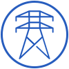 Icône de tour de transmission électrique bleue à l'intérieur d'un cercle bleu