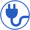 Icône de prise électrique bleue à l'intérieur d'un cercle bleu sur fond blanc