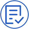 Contour bleu d'un document de liste de contrôle à l'intérieur d'un cercle avec une icône de coche