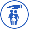 Panneau bleu indiquant les toilettes, avec une icône représentant une personne et un symbole d'accessibilité pour les fauteuils roulants au-dessus.