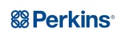El logotipo de Perkins es azul y blanco sobre un fondo blanco.
