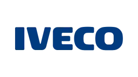 El logotipo de Iveco es azul y blanco sobre un fondo blanco.