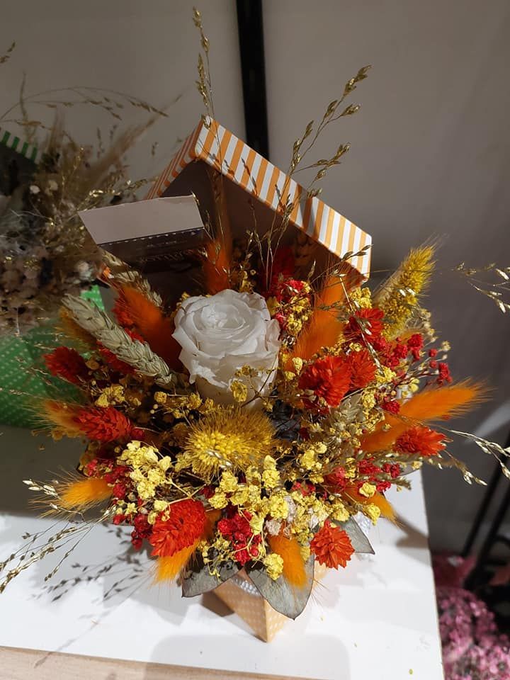 Bouquet fleurs séchées orange