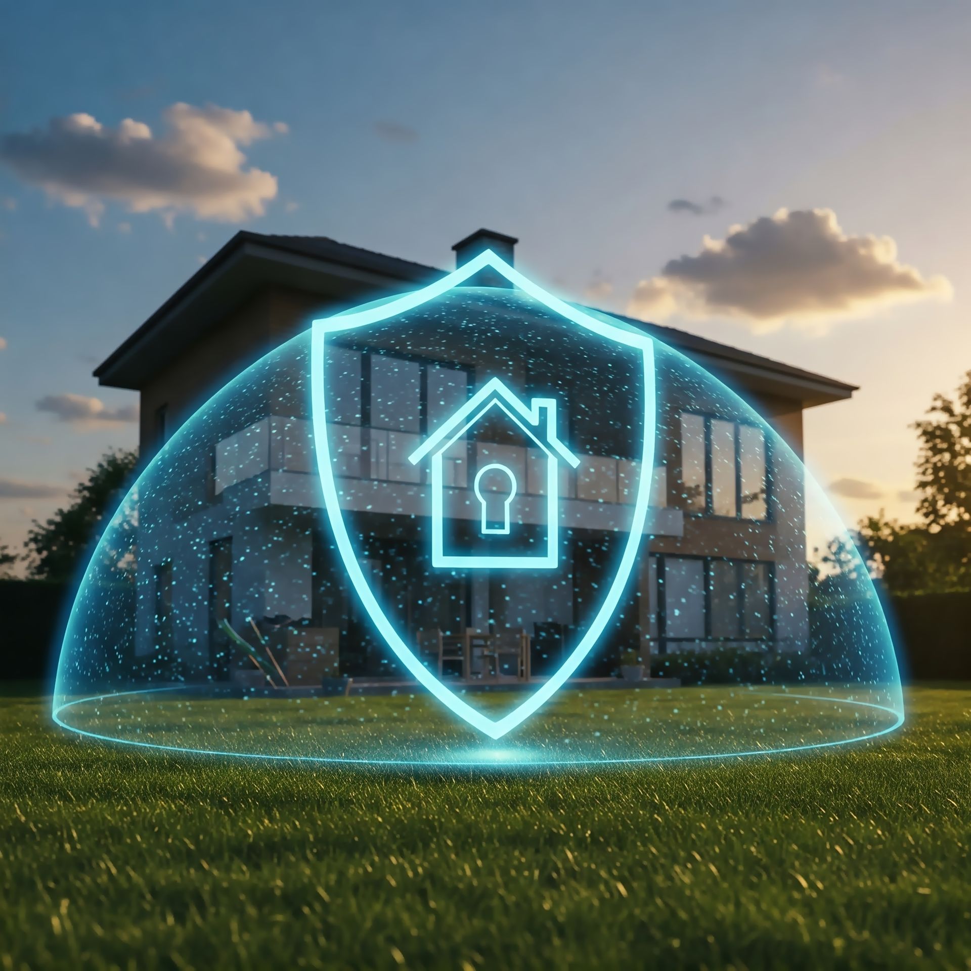 Maison en bois avec une cloche et un bouclier de protection