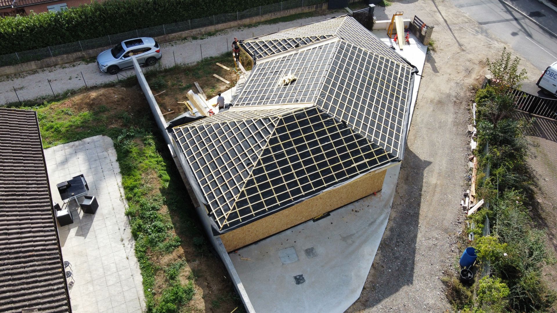 Toit et charpente vus du ciel