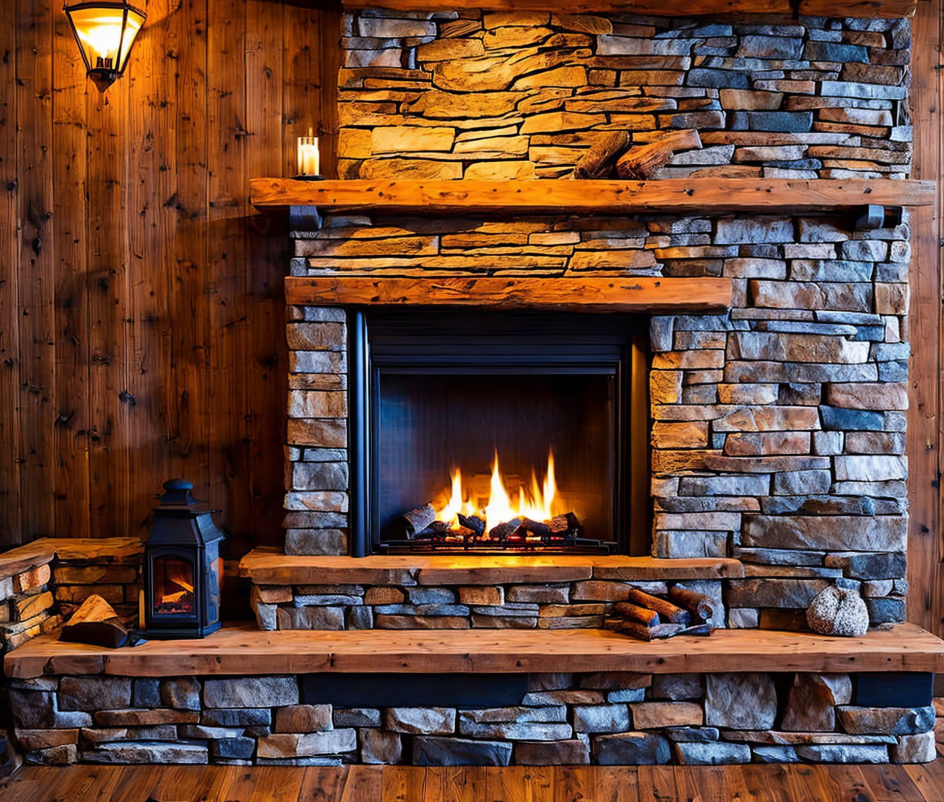 Cheminée de style rustique dans un chalet