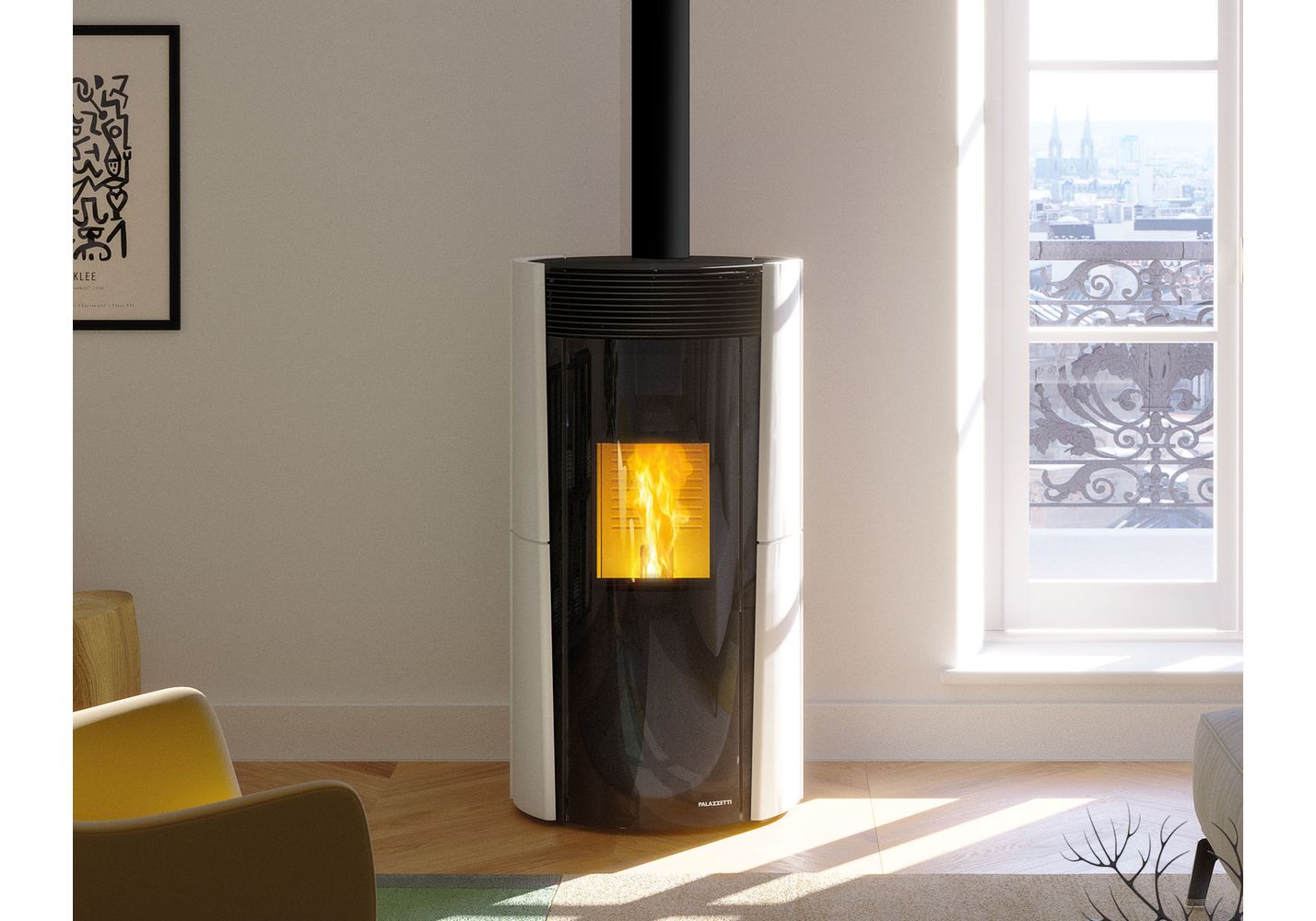 Poêle à granulés moderne dans un appartement