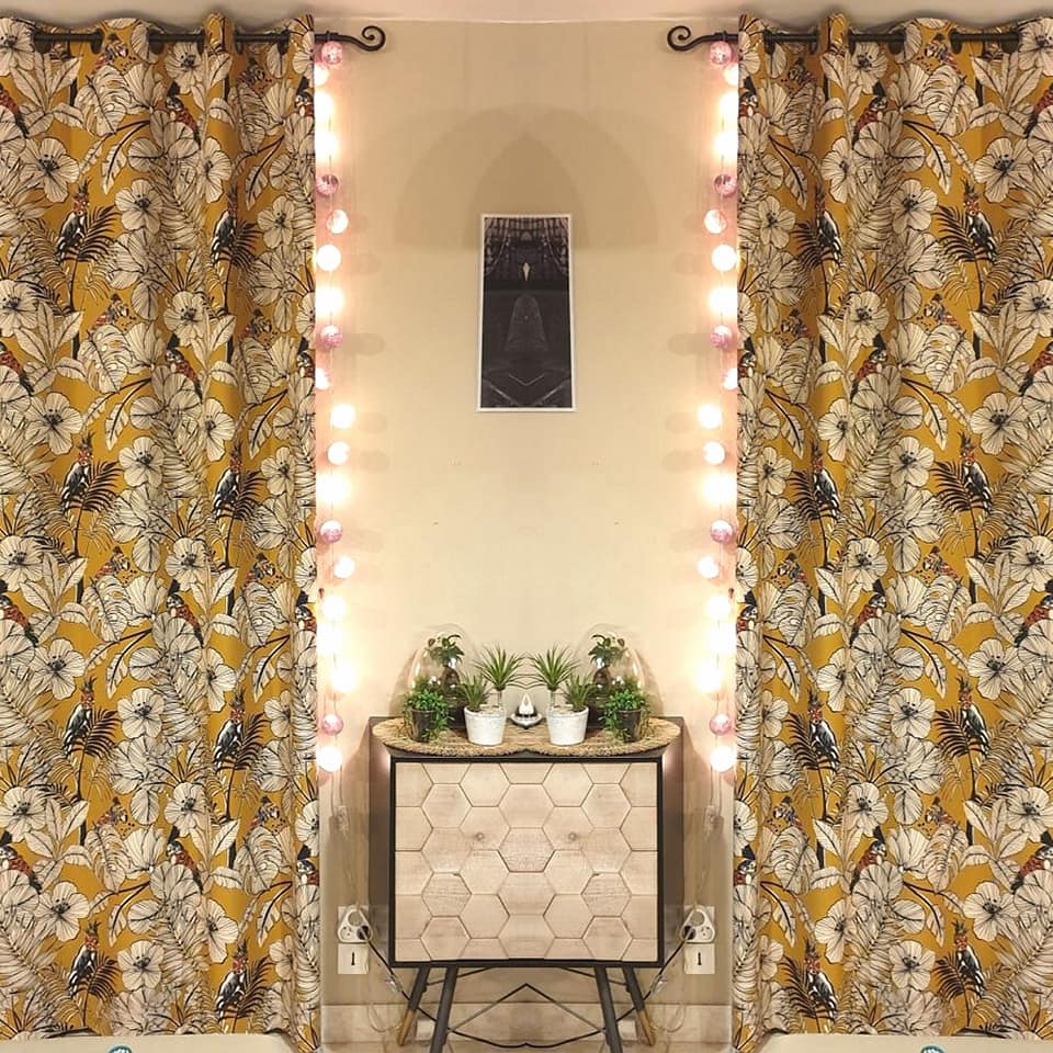 Grande quantité de rideaux occultants à motif de feuilles exotiques