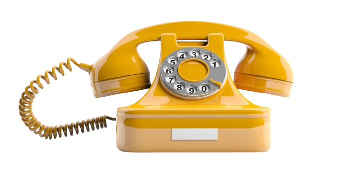 Téléphone à cadran jaune sur fond blanc.