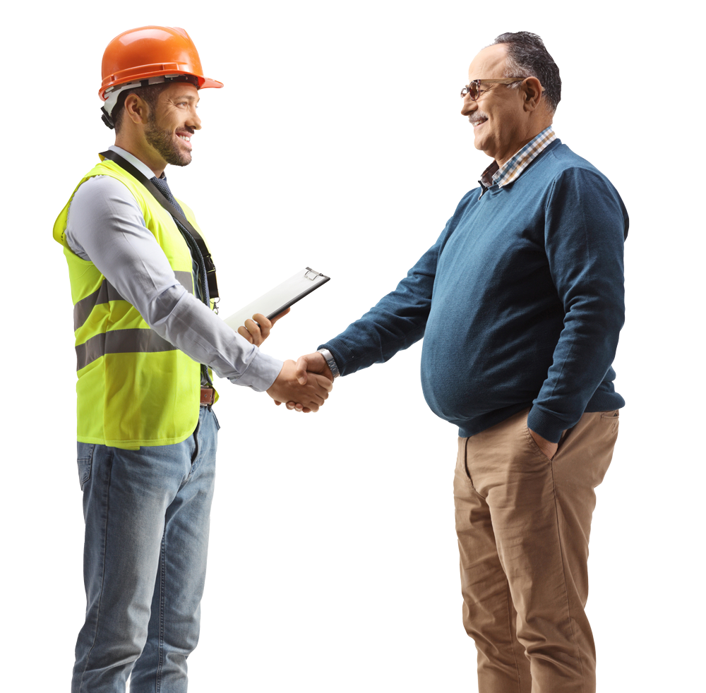 Technicien et client qui se serrent la main