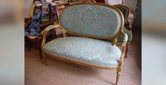 Canapé Napoléon III en crin tissu turquoise Lelièvre
