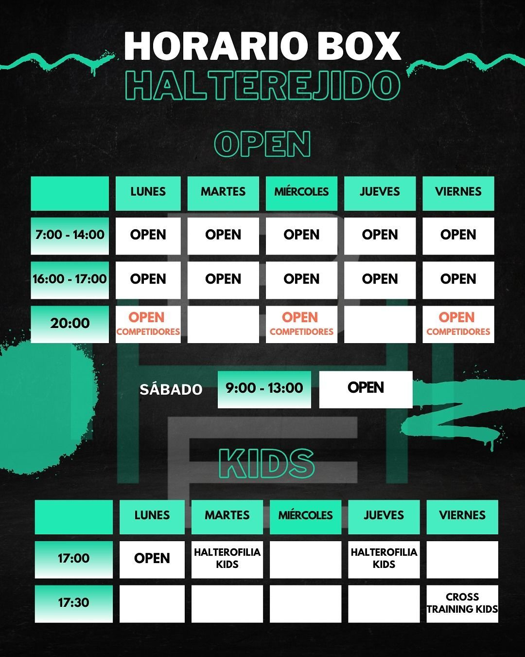 Horario del gimnasio Halterejido Box, con las horas de 