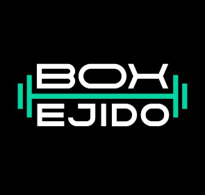 Logotipo de Box Ejido: Texto blanco sobre fondo negro, con 