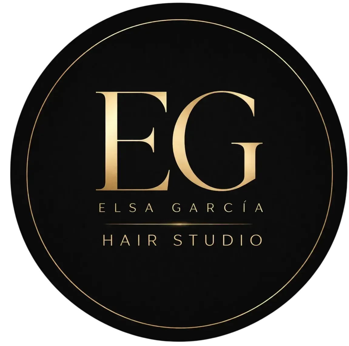 Un logotipo circular negro con un borde dorado que presenta las letras doradas "EG".