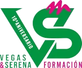 Logo verde y fucsia de Vegas & Serena Formaci&oacute;n, con &ldquo;10 aniversario&rdquo; y una gran &ldquo;VS&rdquo;.