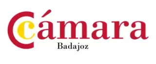 Logotipo de Cámara Badajoz con texto estilizado en rojo y amarillo sobre fondo blanco.