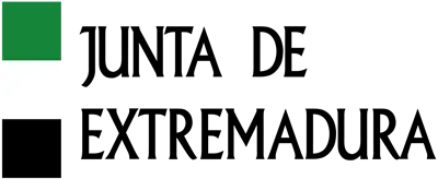 Logotipo de la Junta de Extremadura con cuadrados verdes y negros y texto negro sobre fondo blanco.