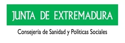 Logo verde y blanco de la Junta de Extremadura con texto de la Consejería de Sanidad y Políticas Sociales