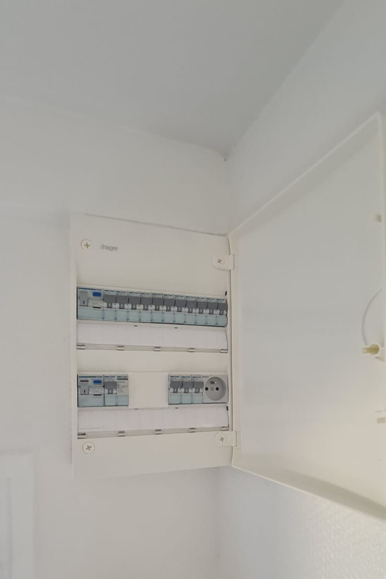 Un tableau électrique ouvert