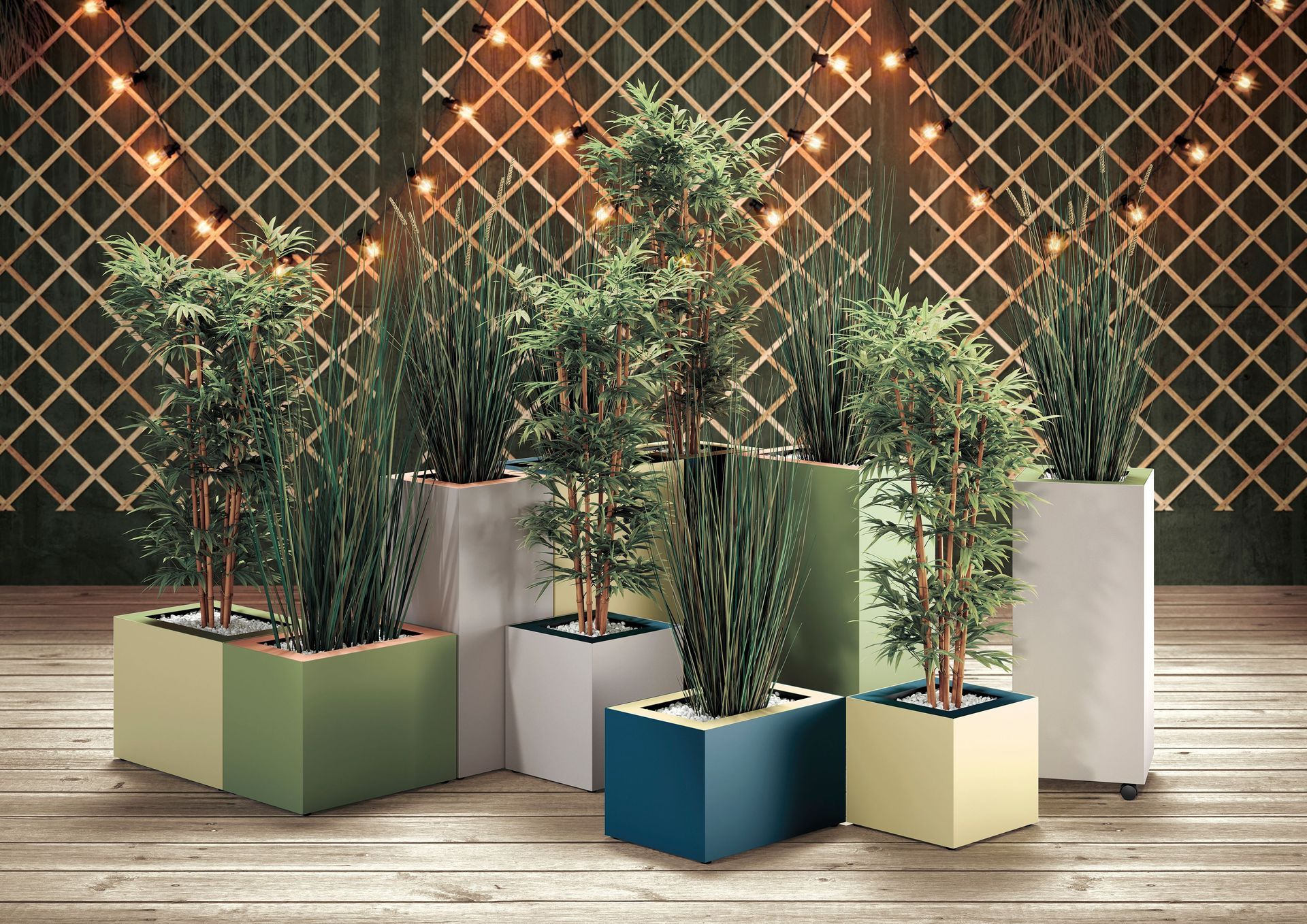 Plantes en pots cubiques