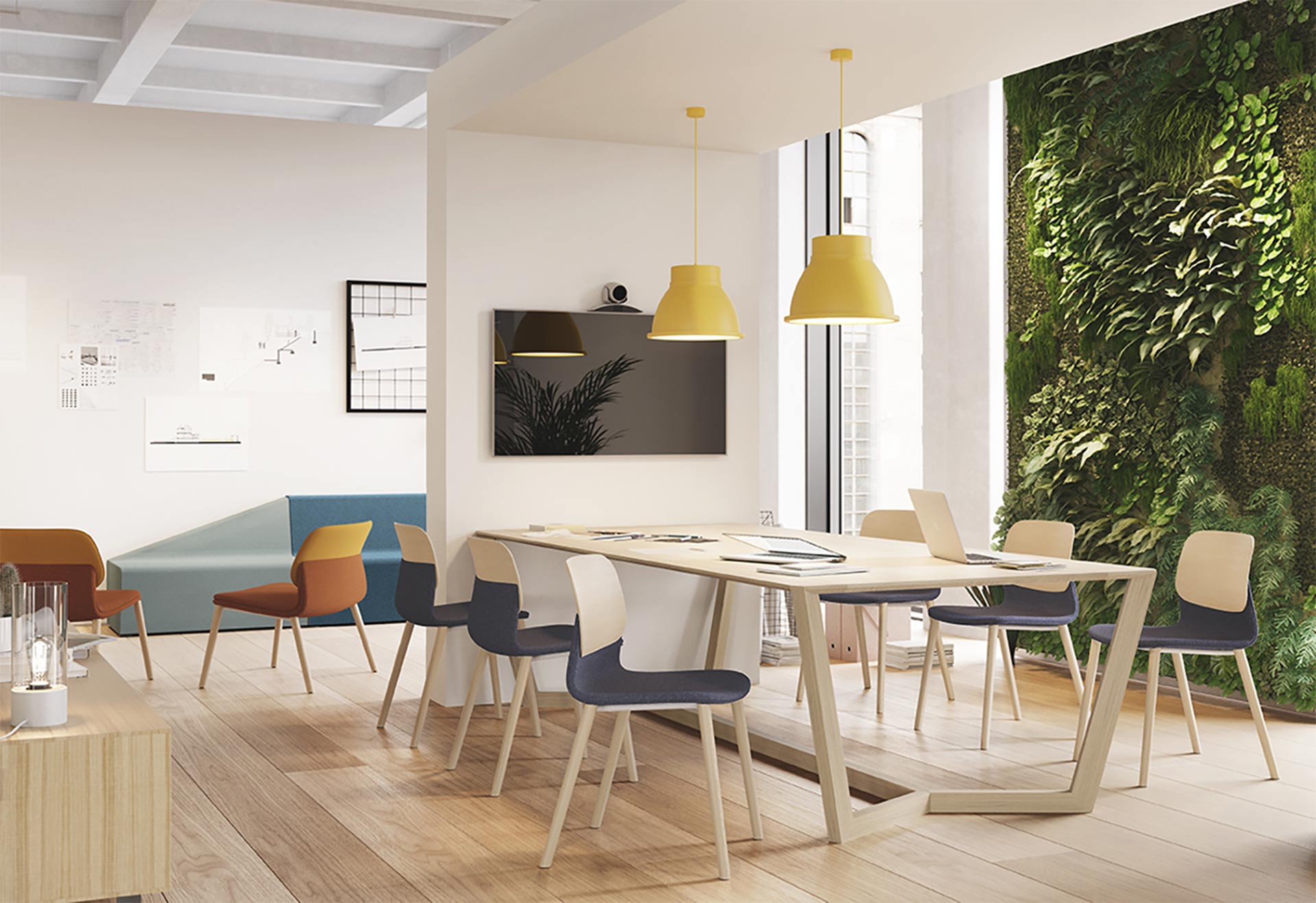 Grande table avec 6 chaises design