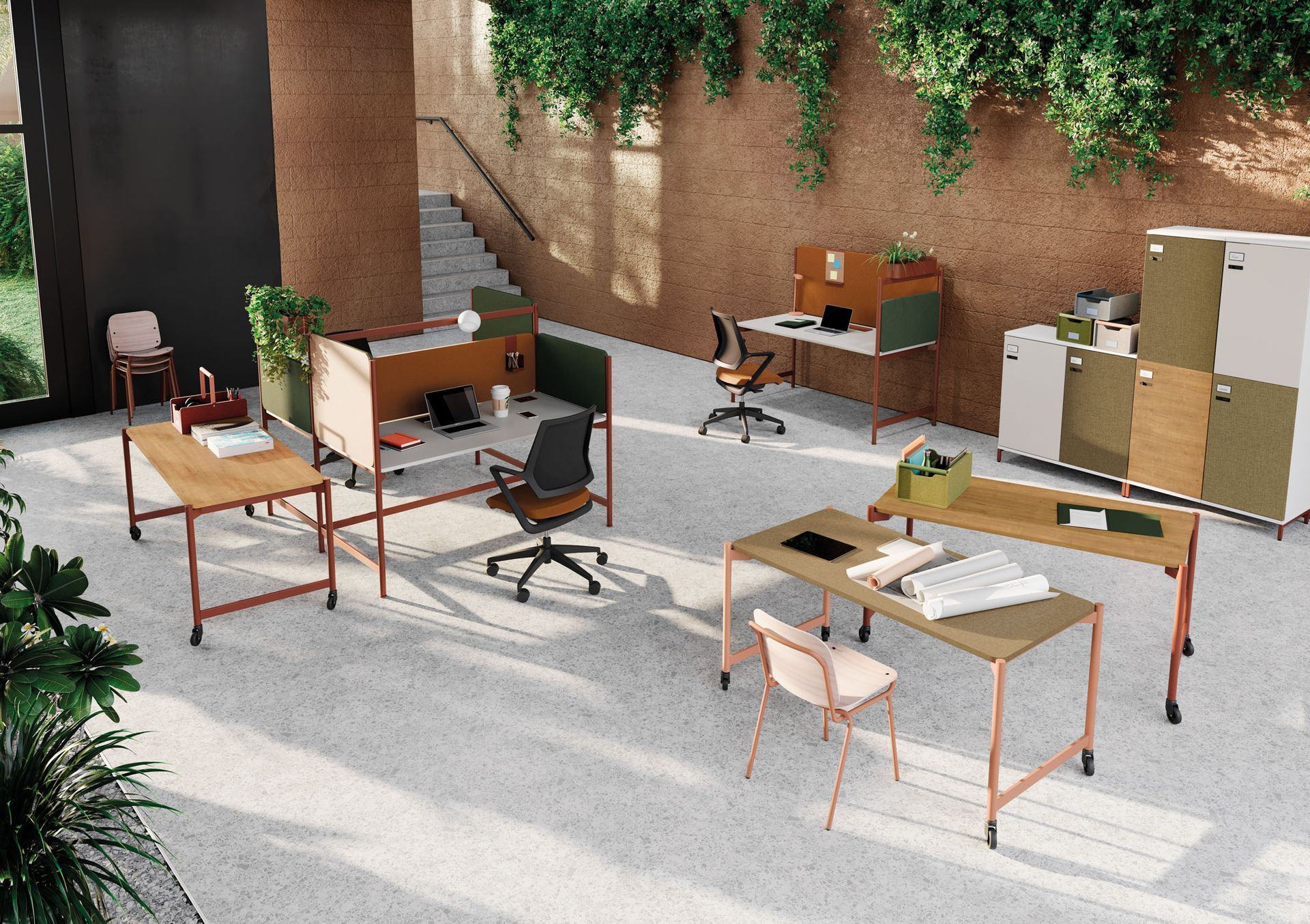 Bureaux dans environnement à la décoration naturelle