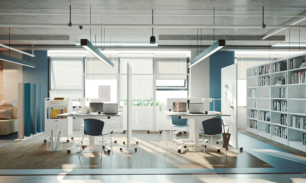 Bureau avec séparateur sur roulettes