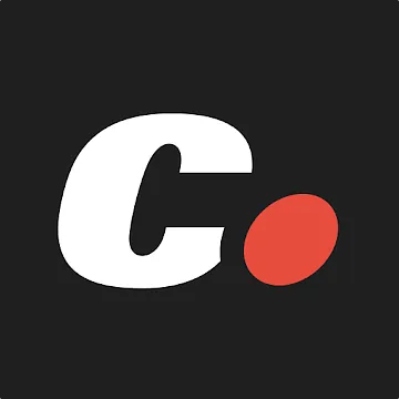 Una letra c blanca con un círculo rojo en el medio sobre un fondo negro.