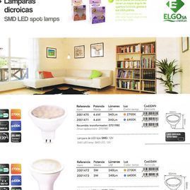 Un folleto de focos LED SMD con una sala de estar al fondo.