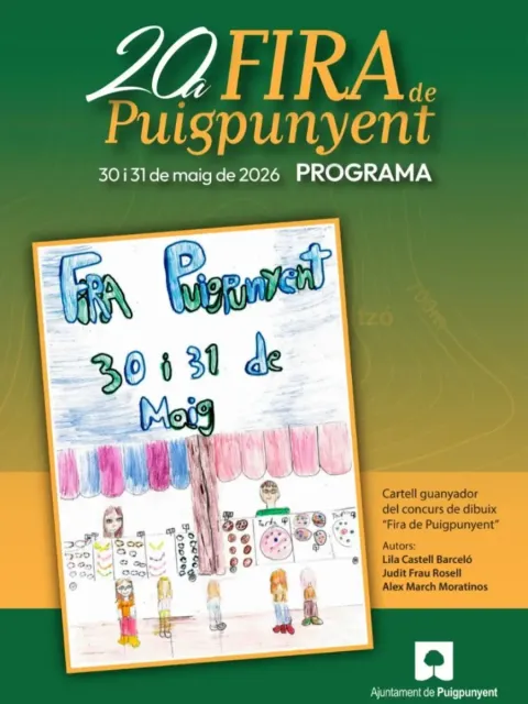 Cartel del programa “2026 Pugpuyent” con un dibujo infantil titulado “San Pugpuyent 30 y 31 de Maig”.