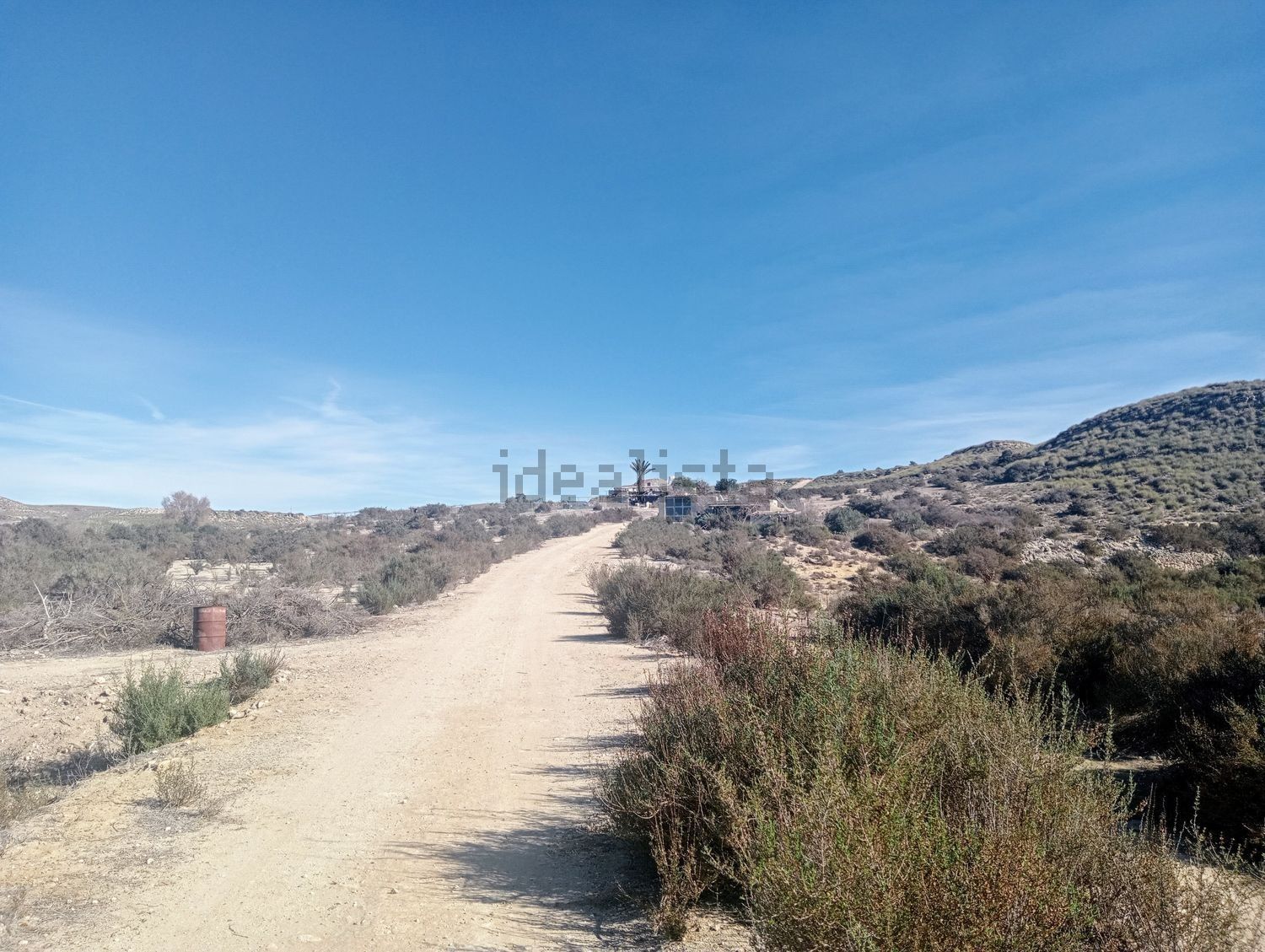 Hay un camino de tierra en medio del desierto.