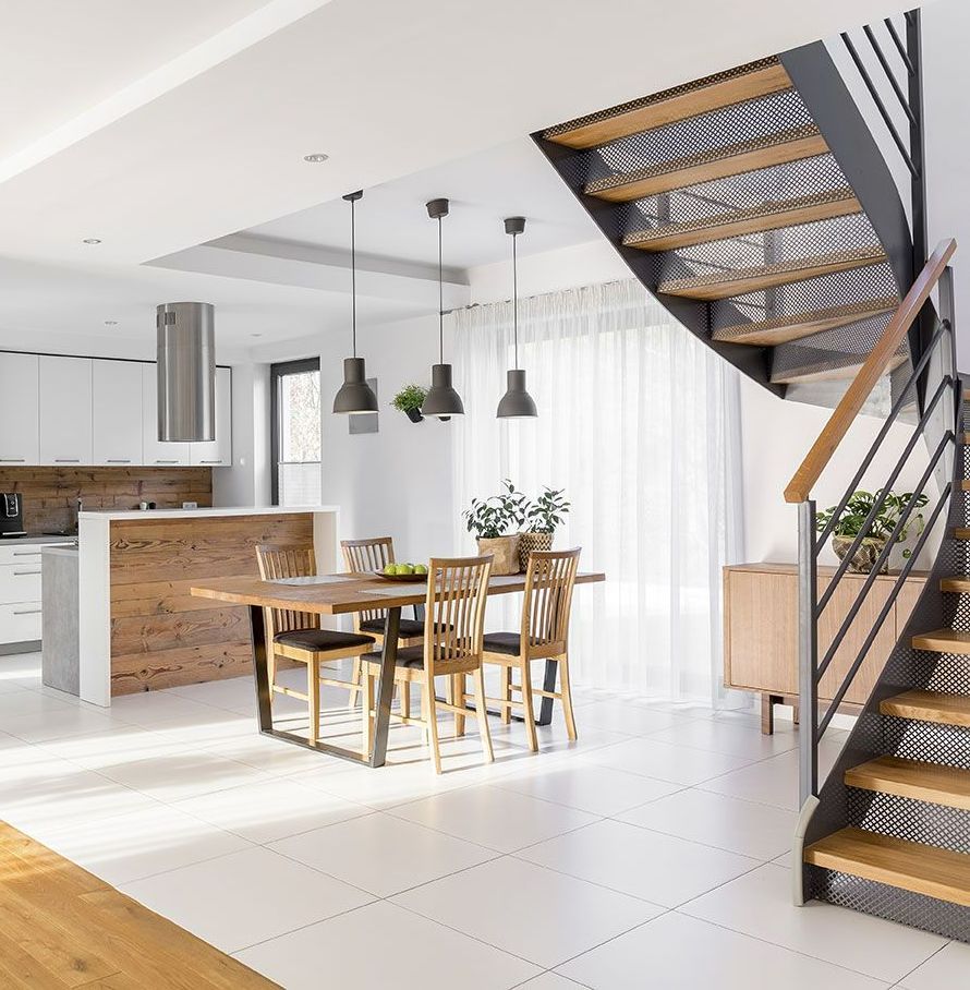 Cuisine moderne avec un sol en carrelage