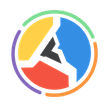 Un logotipo circular con una letra "A" estilizada en gris oscuro, rodeada de segmentos rojos, amarillos y azules y un anillo.