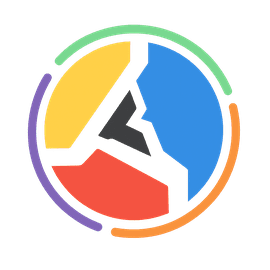 Un logotipo circular con una letra "A" estilizada en gris oscuro, rodeada de segmentos rojos, amarillos y azules y un anillo.