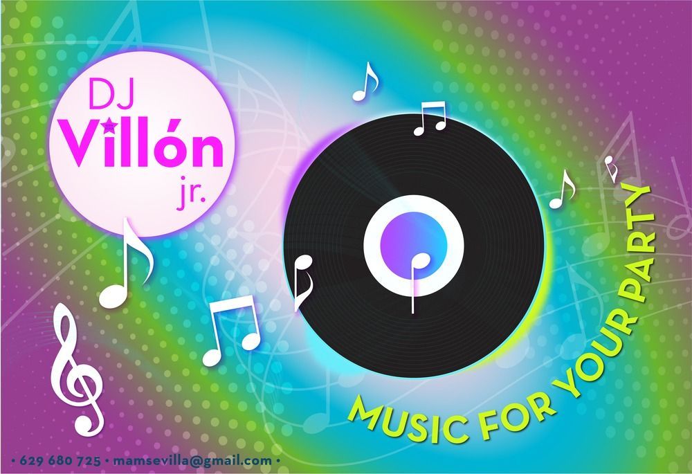 Un anuncio de DJ Villon Jr. Música para tu fiesta.