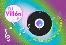 Un anuncio de DJ Villon Jr. Música para tu fiesta.