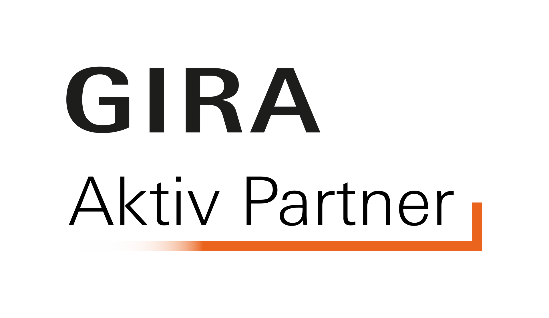 GIRA-Logo mit „GIRA“ über „Aktiv Partner“. Orangefarbene Linie verläuft von links nach rechts.