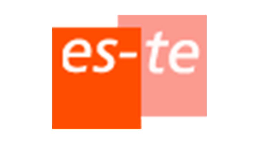 Ein rotes und rosa Quadrat mit den Worten „Es-te“ darauf