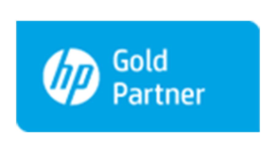 Ein blaues HP Gold Partner-Logo auf weißem Hintergrund