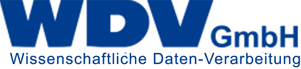Ein blau-weißes Logo für die wdv gmbh