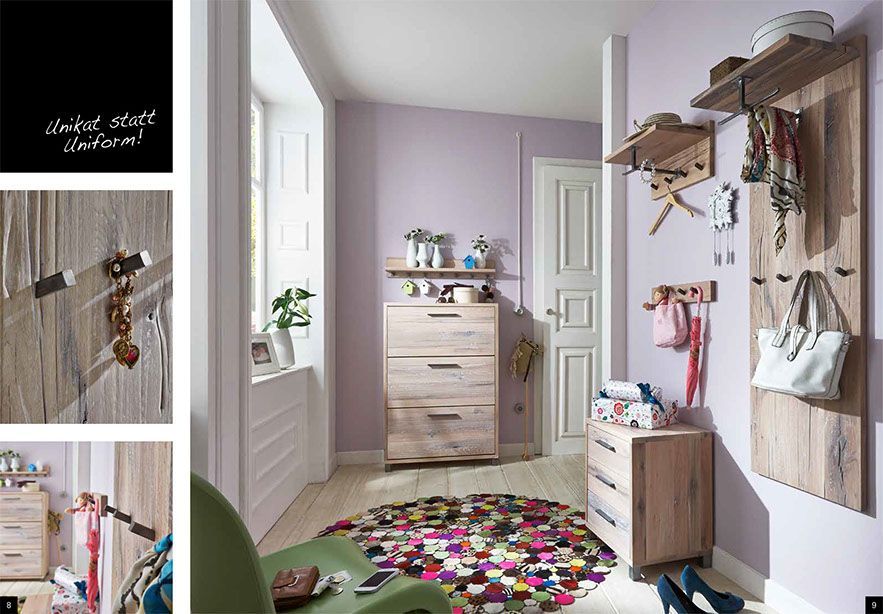 Garderobe Massivholz Hellgrau