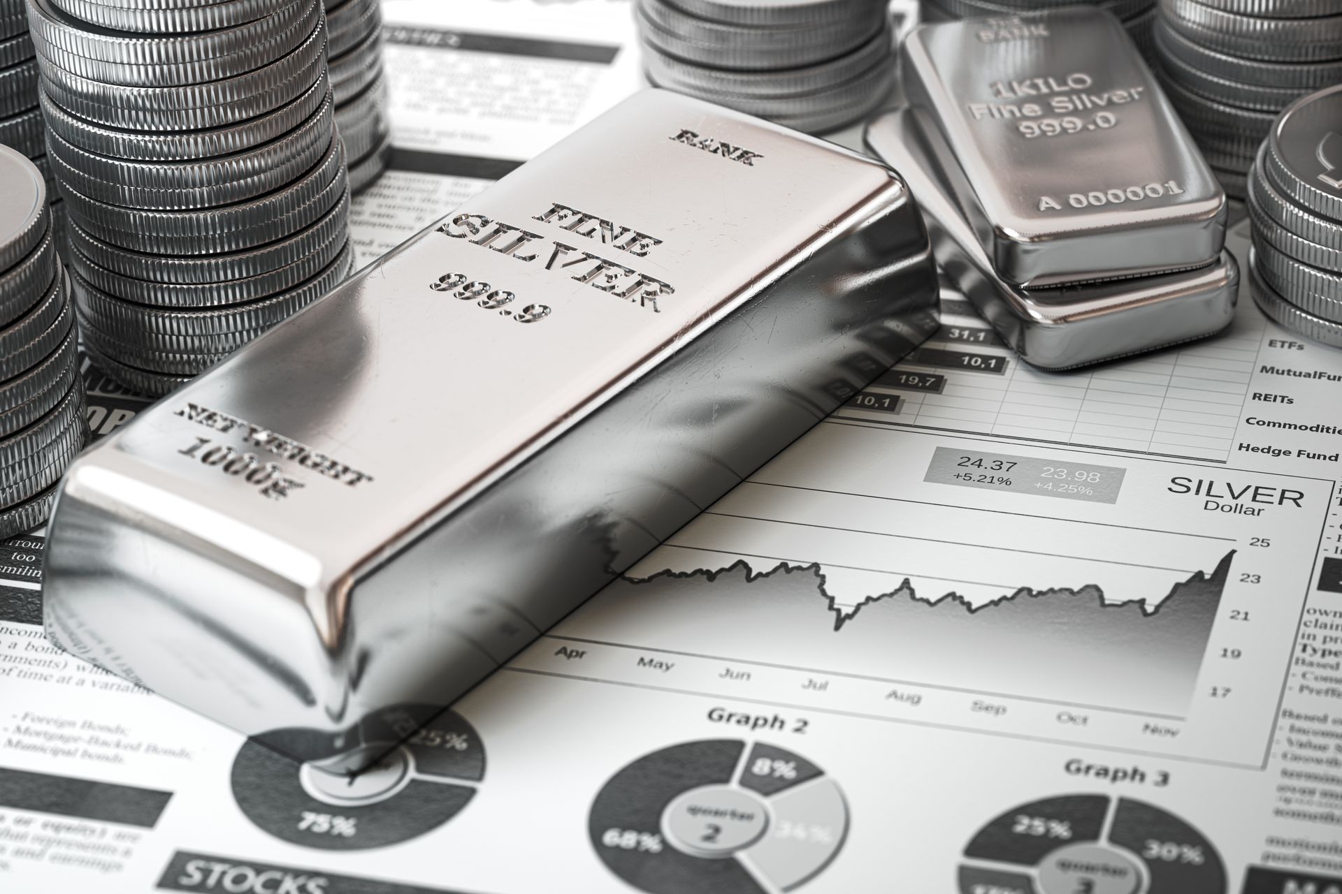 Des lingots et lingotins en argent