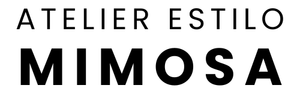 Un logotipo en blanco y negro para Atelier Estilo Mimosa