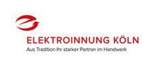 Ein rot-weißes Logo für ein Unternehmen namens Elektroinnung Köln.