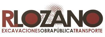 Logotipo de R. Lozano con texto en rojo oscuro sobre fondo blanco con "EXCAVACIONES OBRA P&Uacute;BLICA TRANSPORTE" debajo.