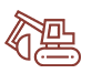 Un icono de dibujo lineal marrón que representa una excavadora, un vehículo de construcción.