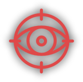 Un symbole de réticule rouge circulaire centré sur une icône d'œil sur fond gris.