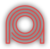 Un motif en spirale rouge ressemblant à la lettre « A » sur fond gris.