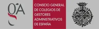 Logo of Consejo General de Colegios de Gestores Administrativos de España. Grey background, red text box, and emblem.